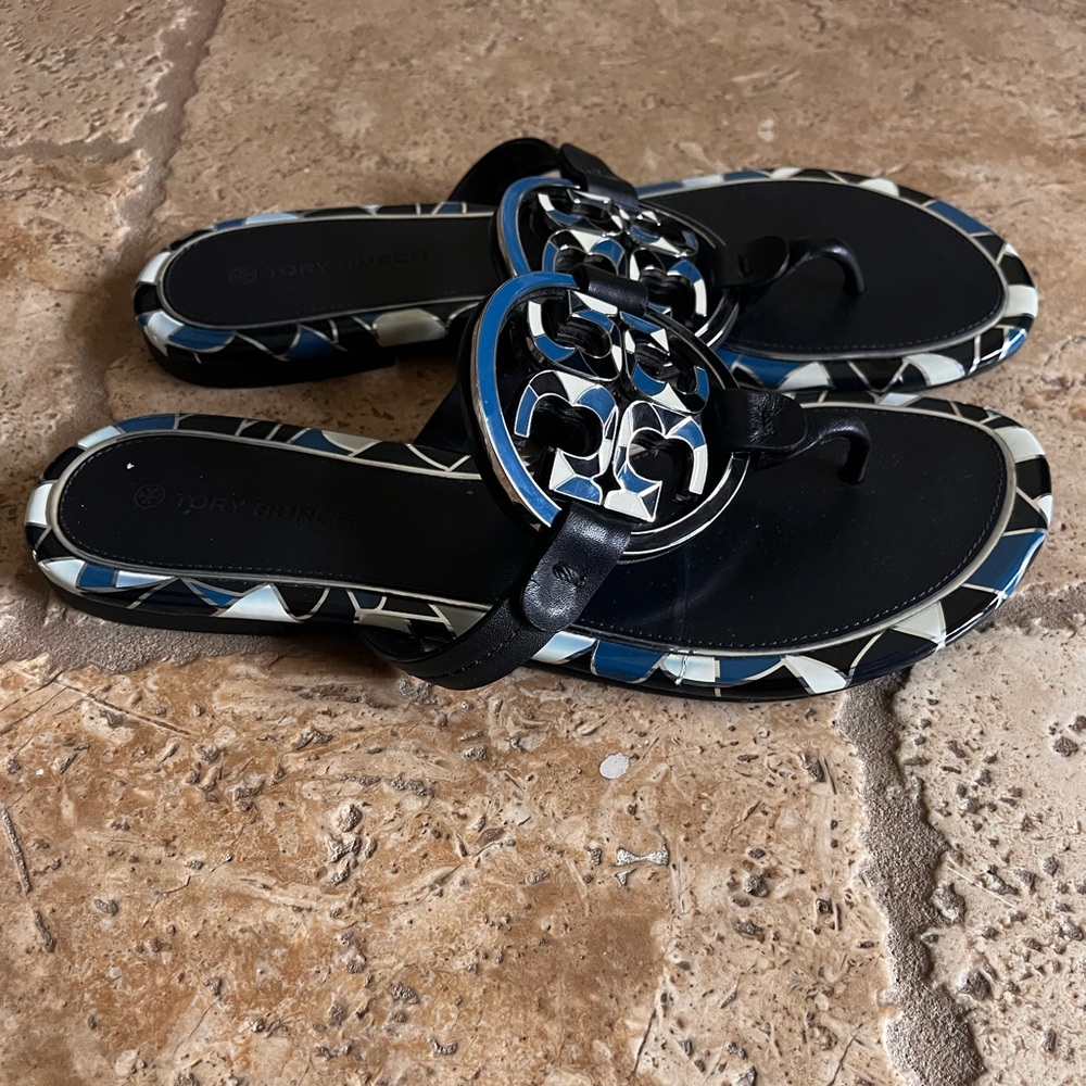 Tory Burch Black and Patterned Sandals